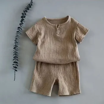 Summer Children's Clothing Set for 0-7Y Boys & Girls Cotton Linen Muslin Suit T-shirt Tops + Shorts 2pcs Baby Loungewear Outfit - Image 8