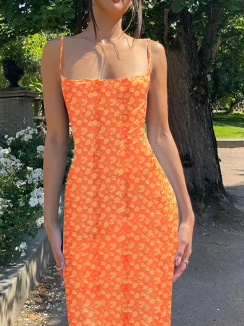 Backless Slip Floral Maxi Long Dress Women 2025 Summer Trendy Retro Sexy Sleeveless Low Cut Bodycon Beach Party Sundress - Image 8