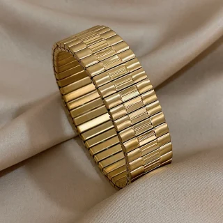 Chunky Gold Silver Color Stainless Steel Elastic Bracelets for Women Men Adjustable Watchband Bracelet Bangle Waterproof Jewelry