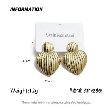 Charming heavy metal love 18K gold-plated women's earrings, waterproof and non-fading stainless steel, wife gift - Image 2