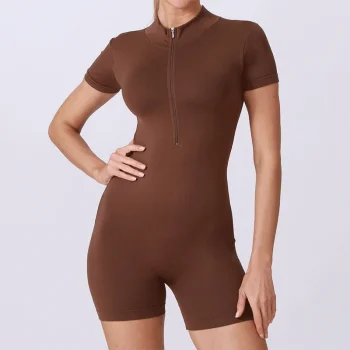Summer Short Sleeve Zipper Jumpsuit Sports Wear Gym Fitness Sports Bodysuits Women Running Fashion Workout Clothes - Image 6