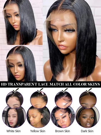 13x4 Lace Front Human Hair Wig Transparent Lace Frontal Wigs For Black Women Short Bob Wig Multiple Remy Straight Natural Wig - Image 4