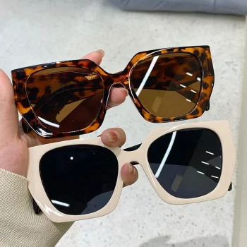 Vintage Brand Designer Polygon Sunglasses Women For Men Luxury Fashion Sun Glasses Trendy Punk Ladies Orange Big Shades - Image 3