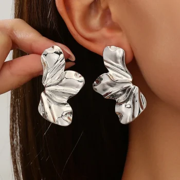 Stainless Steel Half Flower Stud Earrings for Women Girls Minimalist Irregular Petal Earring Studs Fashion Party Jewelry Gifts - Image 2