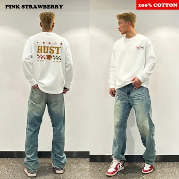 American Letter Print T-shirt Men Autumn 2025 New 100% Cotton Oversize Black Long sleeves Loose Casual Tee Y2k Top Man clothing - Image 8