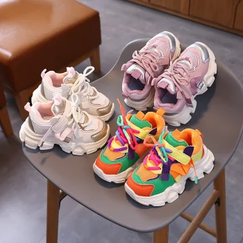 Girls & Boys Casual Sneakers Soft Sole Sports Shoes For Child Autumn colorful
