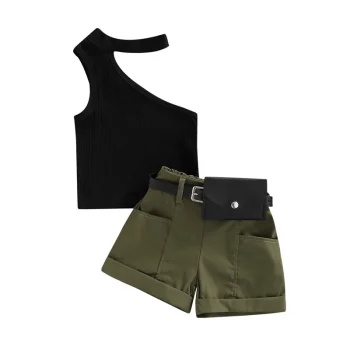 1-5 Years Infant Girl Casual Set Tanks Tops + Shorts + Waist Bag Pockets Decoration Casual Style Girls Summer Clothing Set - Image 8