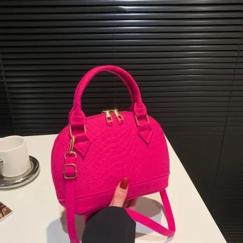 Vintage Felt Women's Bag Crocodile Pattern Shell Shape Handbag Simple Casual Shoulder Crossbody Bag Trendy Lady Commuter Bag - Image 9