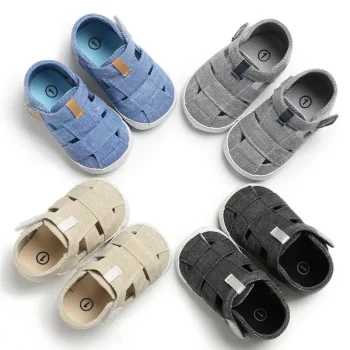 0-24montsh Infant Boys Canvas Shoes Moccasins Child Sandals Boys Summer Sandals Sneakers For Baby Boys Solid Black Sandals - Image 2