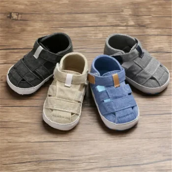 0-24montsh Infant Boys Canvas Shoes Moccasins Child Sandals Boys Summer Sandals Sneakers For Baby Boys Solid Black Sandals - Image 3