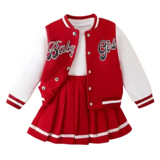 2025 Kids Girls Coat Jacket + Pleated Skirt 2 Pcs Set For Party Sports Gift Winter Children Clothes Outfits Uniform For 2-8Y