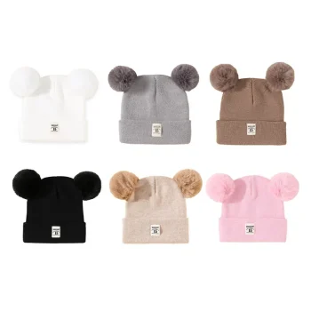 Unisex Toddler Beanie Hat Soft Winter Warm Double Pom Toddler Knit Cap For Infant Boys And Girls Crochet Hat - Image 2