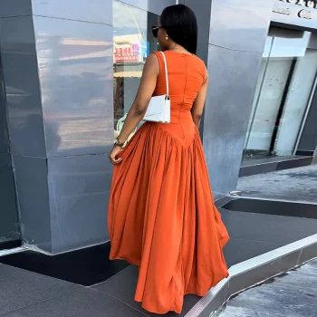 Dresses Pullover Hollow Solid O Neck Women Dress Sleeveless High Street Sexy Ankle Length Vestidos Loose Fit Shirring 2024 - Image 2
