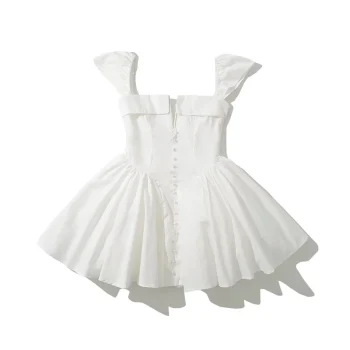 YENKYE Summer Women Sexy Fit And Flare White Mini Dresses Short Sleeve Low Waist Elegant Party Dress Ladies Bridesmaids Robe - Image 3