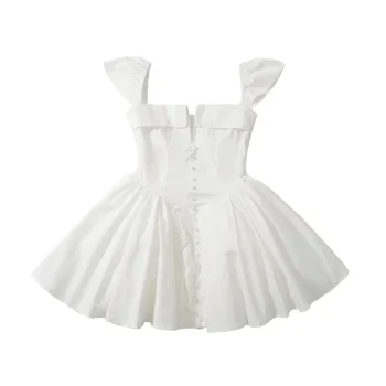 YENKYE Summer Women Sexy Fit And Flare White Mini Dresses Short Sleeve Low Waist Elegant Party Dress Ladies Bridesmaids Robe - Image 7