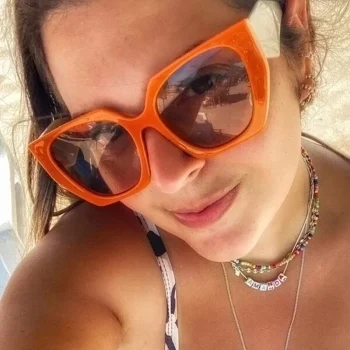 Vintage Brand Designer Polygon Sunglasses Women For Men Luxury Fashion Sun Glasses Trendy Punk Ladies Orange Big Shades - Image 2