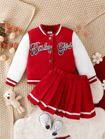 2025 Kids Girls Coat Jacket + Pleated Skirt 2 Pcs Set For Party Sports Gift Winter Children Clothes Outfits Uniform For 2-8Y - Image 2