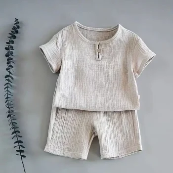 Summer Children's Clothing Set for 0-7Y Boys & Girls Cotton Linen Muslin Suit T-shirt Tops + Shorts 2pcs Baby Loungewear Outfit - Image 11