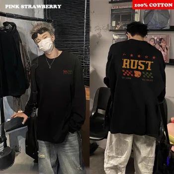 American Letter Print T-shirt Men Autumn 2025 New 100% Cotton Oversize Black Long sleeves Loose Casual Tee Y2k Top Man clothing - Image 7