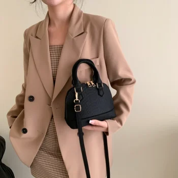 Vintage Felt Women's Bag Crocodile Pattern Shell Shape Handbag Simple Casual Shoulder Crossbody Bag Trendy Lady Commuter Bag - Image 2