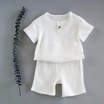 Summer Children's Clothing Set for 0-7Y Boys & Girls Cotton Linen Muslin Suit T-shirt Tops + Shorts 2pcs Baby Loungewear Outfit - Image 7