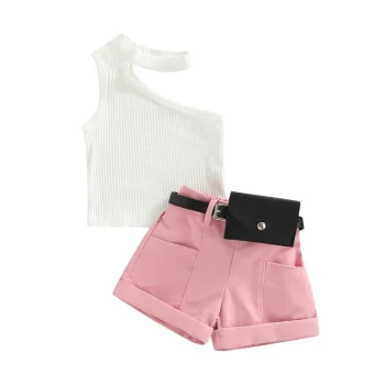 1-5 Years Infant Girl Casual Set Tanks Tops + Shorts + Waist Bag Pockets Decoration Casual Style Girls Summer Clothing Set - Image 7