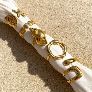 Uworld Top Quality Geometric Wide Stainless Steel Ring 18K Gold Color Waterproof Fashion Minimalist Statement Charm Jewelry Wome