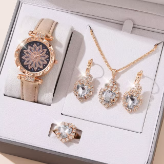 WGS-57 5 pièces montres ensemble de bijoux femmes bande de cuir dames montre Simple décontracté femmes analogique montre-bracelet Bracelet cadeau Montre Femme