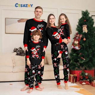 noël famille pyjamas ensemble dessin animé imprimé arbre de noël à manches longues vêtements de nuit adultes et enfants correspondant Homewear