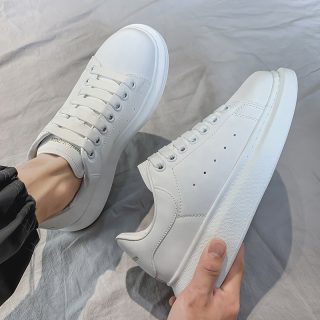 Baskets de course en cuir blanc pour homme Sport en cuir chaussures basses personnalisées vierges pour homme et femme