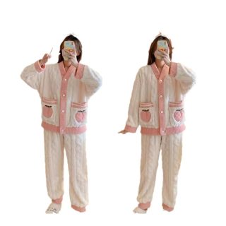 Cardigan corail velours nouveau Style petit parfum doublé polaire épaissi maison vêtements taille élastique chaud