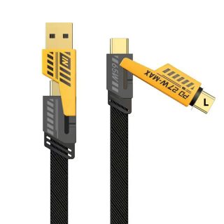 Câble de données quatre en un en métal PD charge rapide, deux à deux, câble de données et de charge tissé en tissu, double câble de charge rapide Type-C