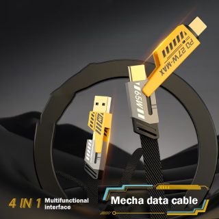 Câble de données quatre en un en métal PD charge rapide, deux à deux, câble de données et de charge tissé en tissu