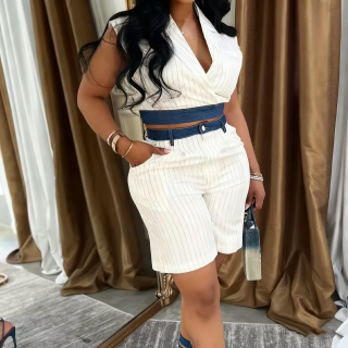 GX0502S Mode 2025 Summer Women Clothing Boutique Street Wear Sleeveless Lapel V-Neck Tops and Shorts 2 Piece Set Women