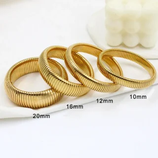 304L Stainless Steel Elastic Bracelet Women 18k Gold Plated Charm Punk Wide Chunky Metal Spiral Bangle pulseras Waterproof