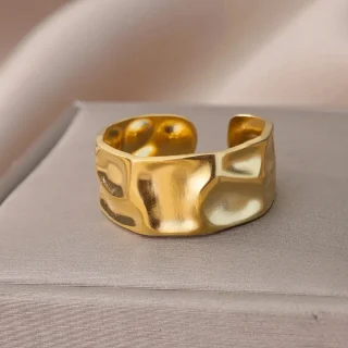 Gold Metal Irregular Geometric Opening Women's Ring Gold Texture Couple Wedding Ring Fashion Jewelry