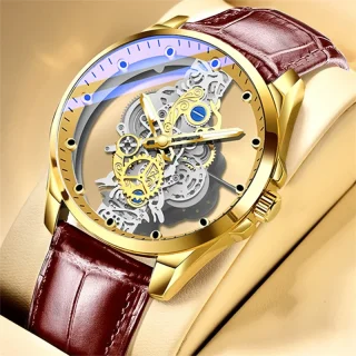 Double Sided Transparent Skeleton Automatic Mens Watch Waterproof Luminous Quartz Watch TikTok New Arrival