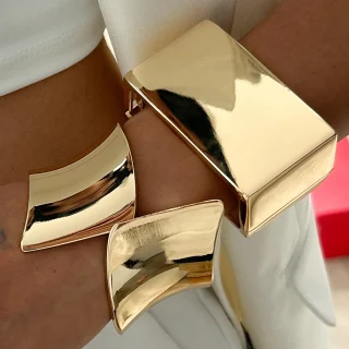 Ingemark Exaggerated Gold Color Metal Spring Bangles for Women Punk Vintage Irregular Geometric Arm Bracelets Men Jewelry Gift