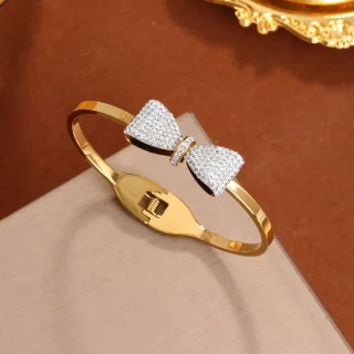 Stainless steel three-dimensional bow women's bracelet gold-plated 18k, high waterproof, fashionable wrist jewelry