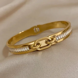 stainless steel Gold plated diamond inlaid bracelet for women