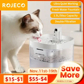 ROJECO Smart Cat Water Fountain Automatic Pet Water Dispenser For Cats Dog Drinking Purifier Fountain with Recirculate Filters