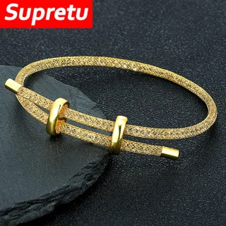 New Fashion Mesh Bracelet Men Women Charm Minimalist Crystal Bangle Stainless Steel Adjustable Jewelry Creative Couple Gifts