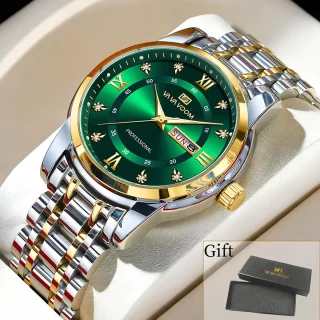 VA VA VOOM Luxury Watch Men Gold Blue Rhinestone Stainless Steel Business Style Original Quartz Movement Week Couple Men Watches