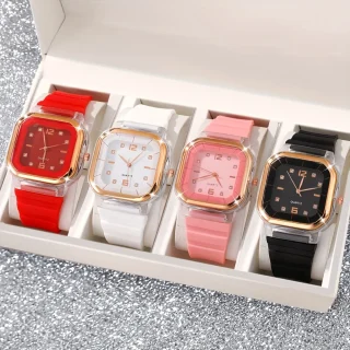 1/4PCS Fashion Square Women Quartz Watches Casual Silicone Band Ladies Quartz Wristwatch Reloj Mujer Girls Clock(Without Box)