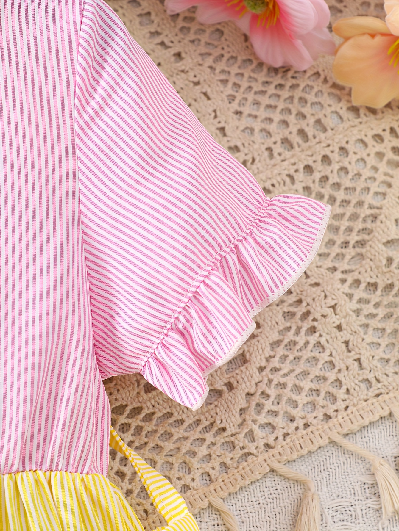 A Cute And Loose Summer Dress for Baby Girls Featuring Colorful Stripes And a Contrasting Design, Paired with a Bow Bag, Perfect for Vacation Relaxation And Everyday Wear – Image 20