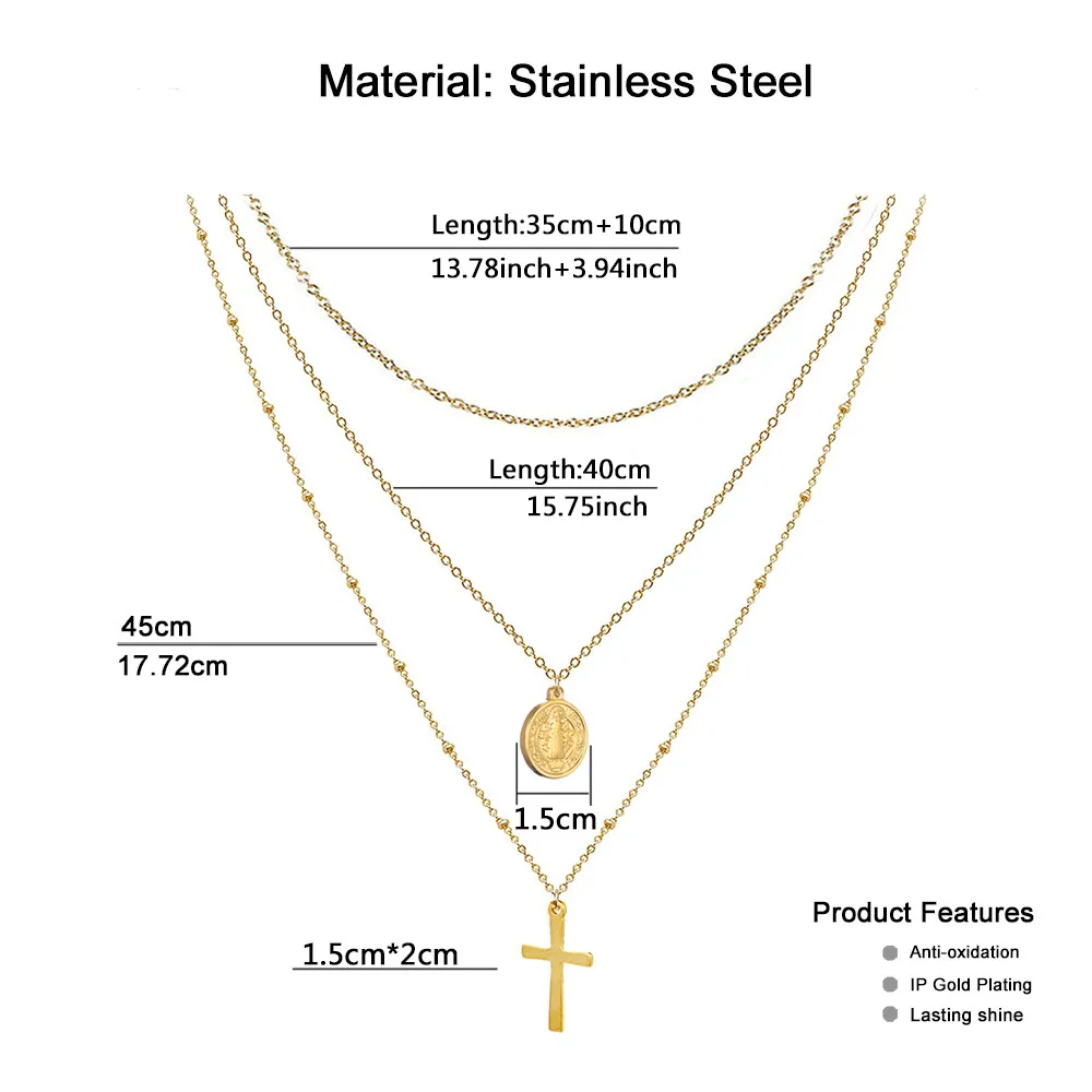 Catholic Church Jesus Necklaces Stainless Steel Multi Layered Cross Choker Necklace For Women New Religious Christian Jewelry – Image 2
