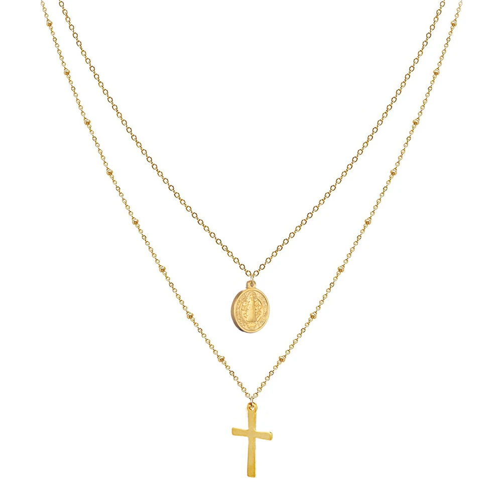 Catholic Church Jesus Necklaces Stainless Steel Multi Layered Cross Choker Necklace For Women New Religious Christian Jewelry – Image 11