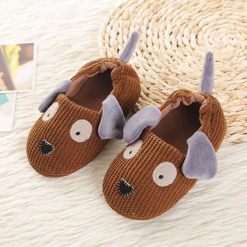 Kids Cotton Slides Autumn Winter Indoor Non-slip Cute Dog Non-slip Kids Shoes Home Slippers Fashion Baby Boys Slippers
