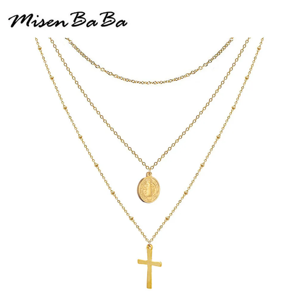Catholic Church Jesus Necklaces Stainless Steel Multi Layered Cross Choker Necklace For Women New Religious Christian Jewelry