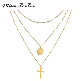 Catholic Church Jesus Necklaces Stainless Steel Multi Layered Cross Choker Necklace For Women New Religious Christian Jewelry
